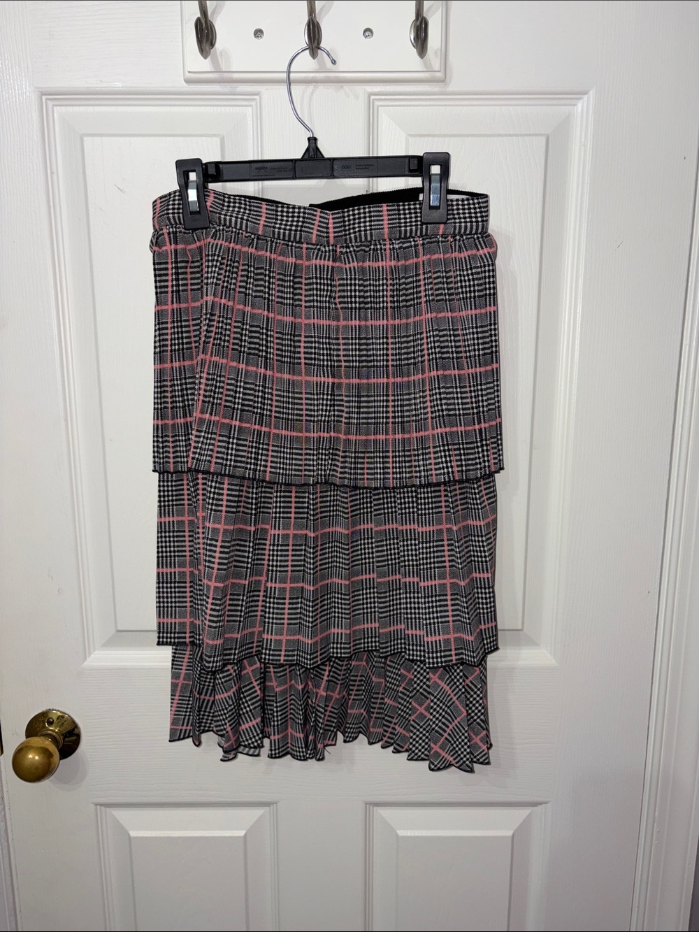 MSGM Pleated Tiered Plaid Skirt - Pink & Black